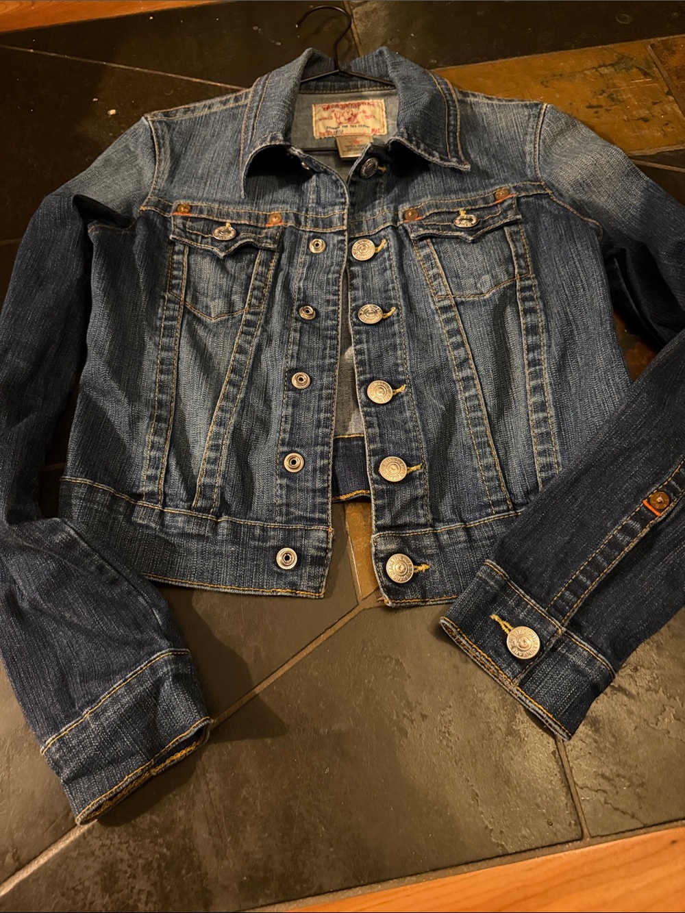 True Religion jeans Women's Dark Blue Denim Jacket XSMALL XS Emily